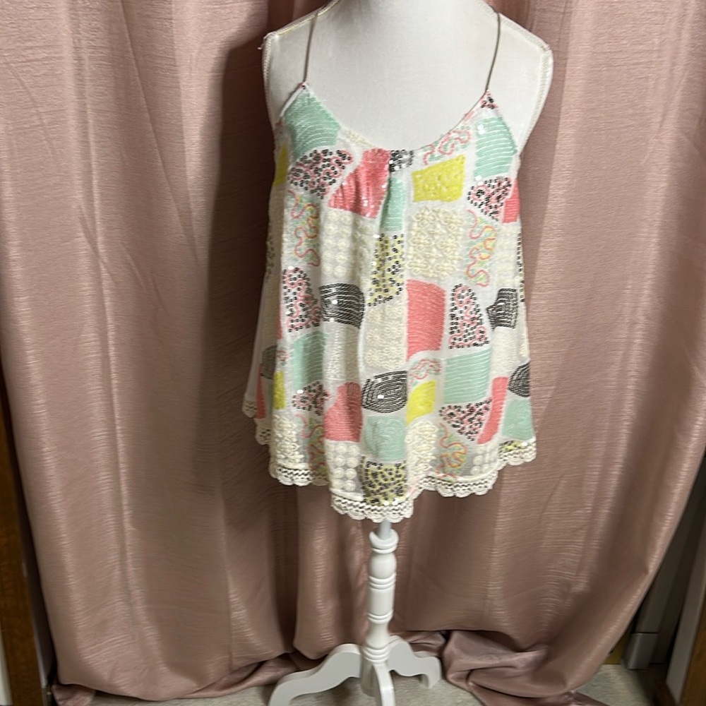 ANTHROPOLOGIE, Floreat Textured White Top with Pattern